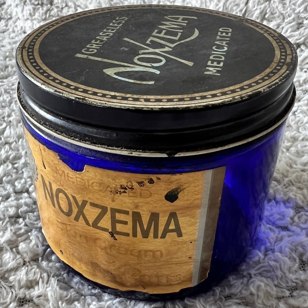 Rare 40’s Large Cobalt Blue Glass Noxzema Cream Jar Vintage Collect Mid-Century
